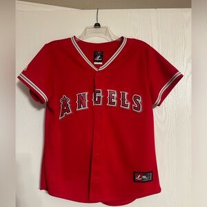 Angels Baseball Women’s Red Button Jersey Large